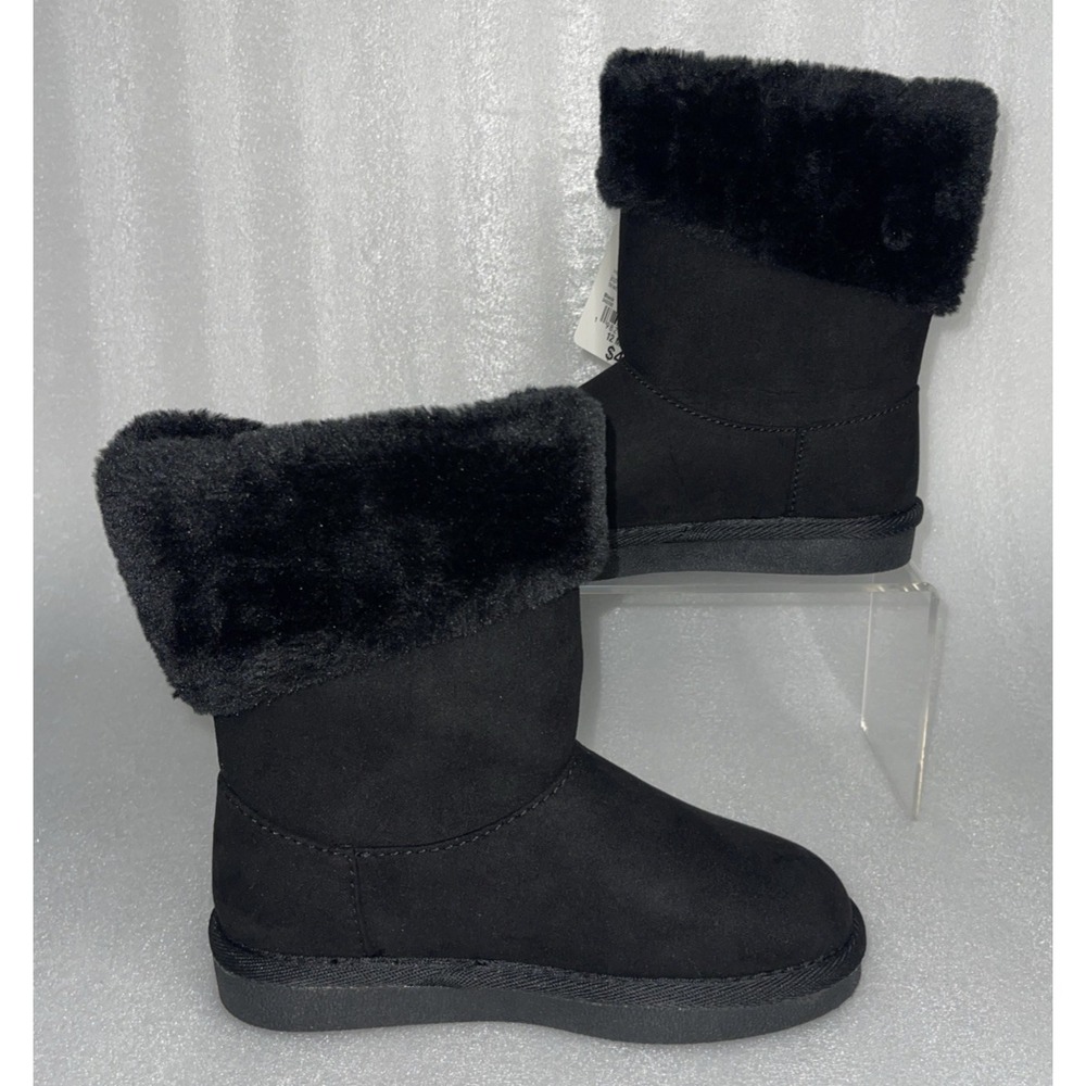 Thereabouts Willa Flat Heel Black Winter Boots Faux Fur Girls Size 12 NEW - Picture 2 of 16